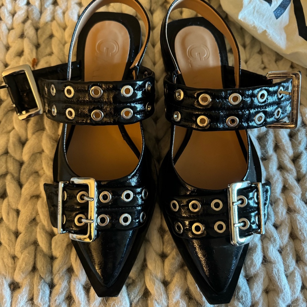 Ganni Black Feminine Buckle Ballerinas Size 39 (US 8/8.5)